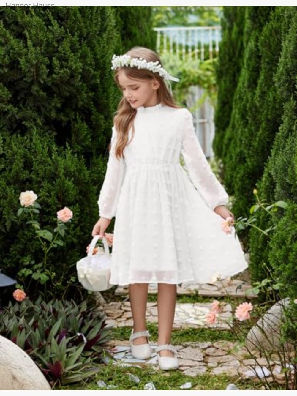 Girls Swiss Dot Long Sleeve A-Line Party Dress 5-13Y - Picture 2 of 7